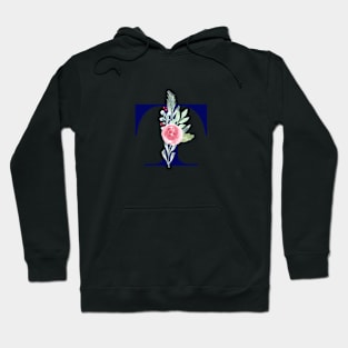 Watercolor Floral Letter T in Navy Hoodie